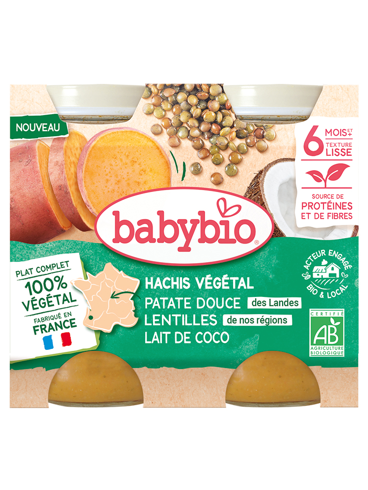 Babybio Hachis Végétal - Patate Douce Lentilles de Nos Régions Lait de Coco 400 g